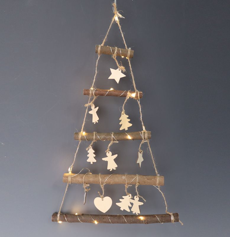 ARBOL DE MADERA CON LUZ PARA COLGAR