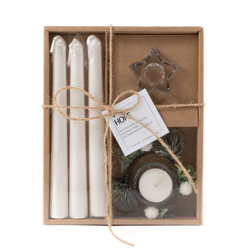 PACK VELAS Y CANDELABRO NAVIDAD BLANCO