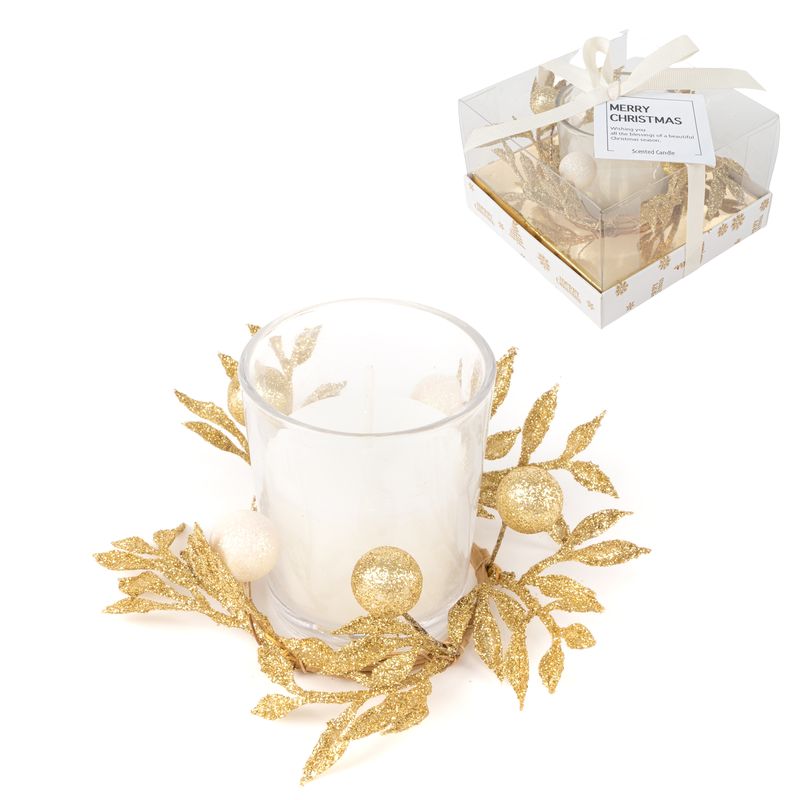 VELA EN VASO DECORADO NAVIDAD ORO