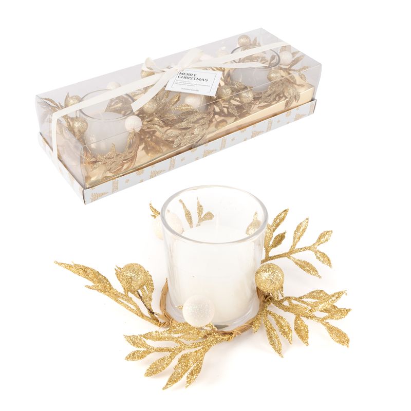 PACK 3 VELAS EN VASO NAVIDAD ORO