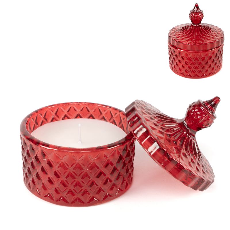VELA VIDRIO TAPA ROMANTIC ROJO 8.5X8.5X10CM