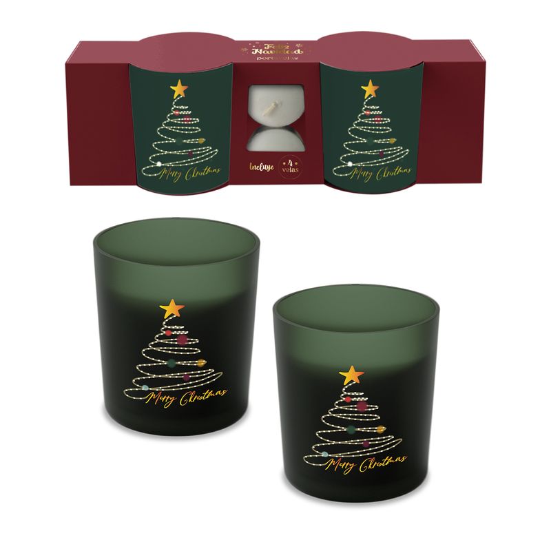 JUEGO 2 CANDELES CON 2 VELAS DE TE NAVIDAD