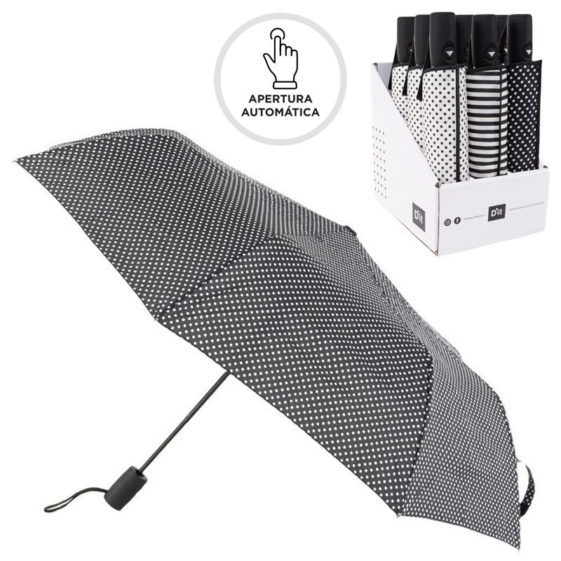 PARAGUAS PLEG. AUTOM. CON FIBRA ANTIVIENTO RAYAS