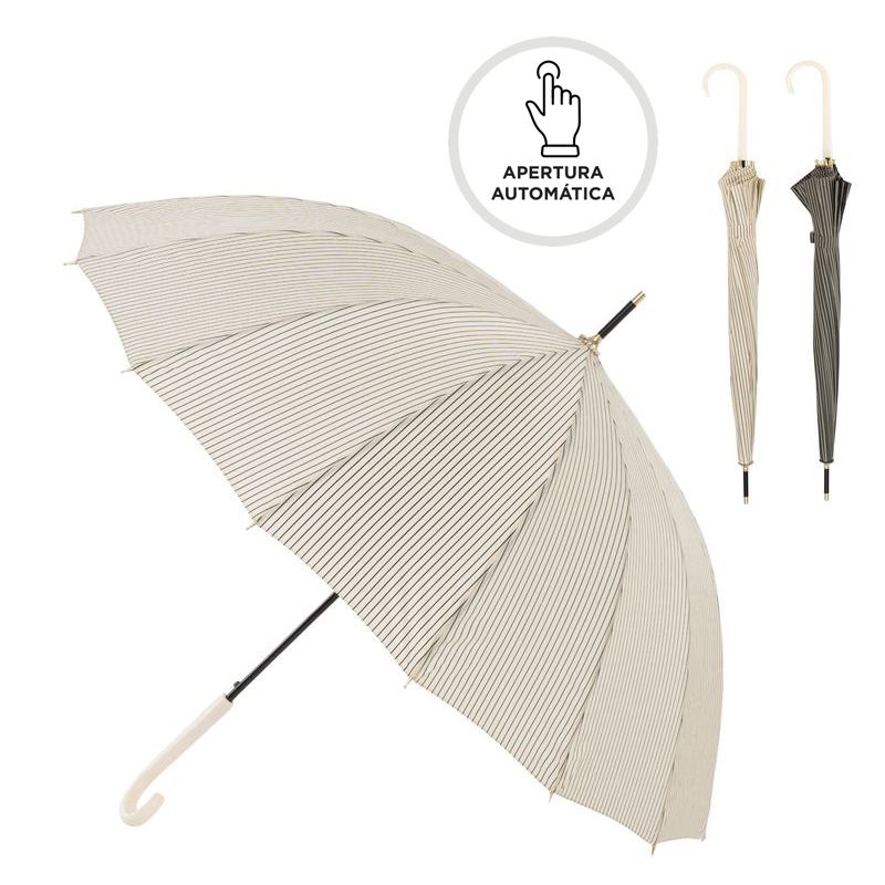 PARAGUAS AUTOM. CON FIBRA ANTIVIENTO BEIGE