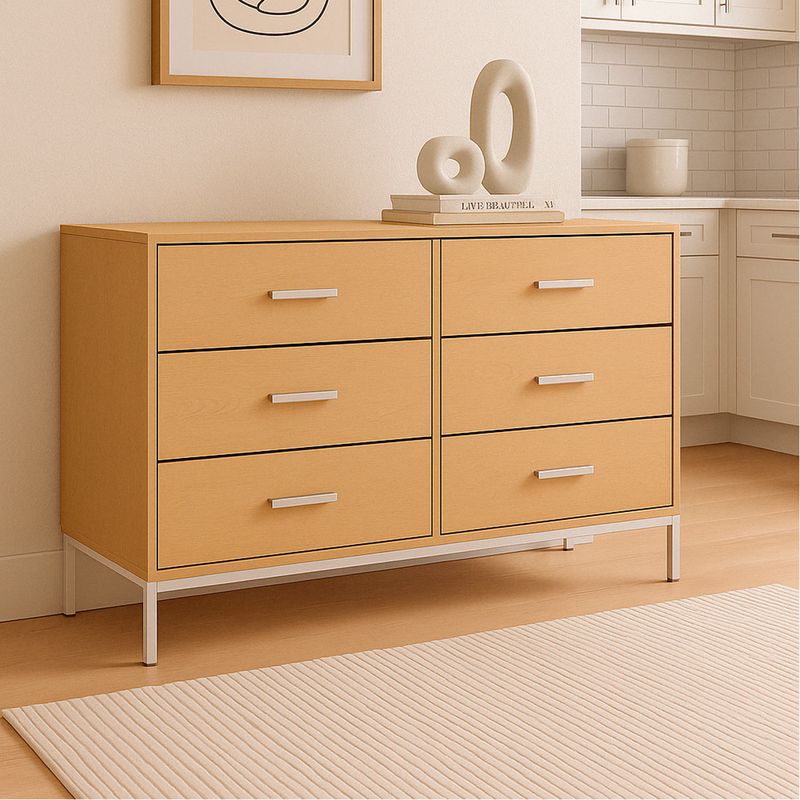 COMODA 6 CAJONES COLOR ABEDUL 117.7x30x73,.3cm