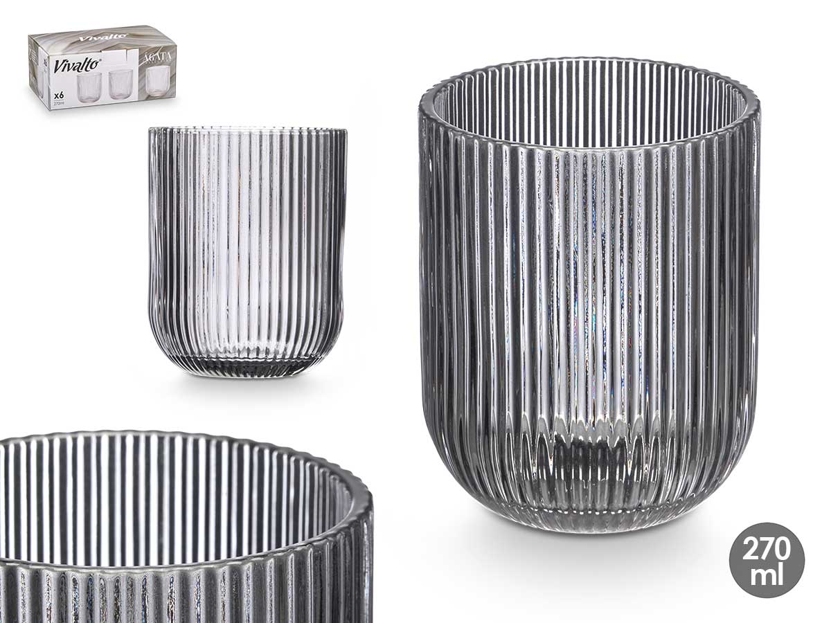 Vaso color gris rayas 270 ml 7.5x7.5x9.2cm