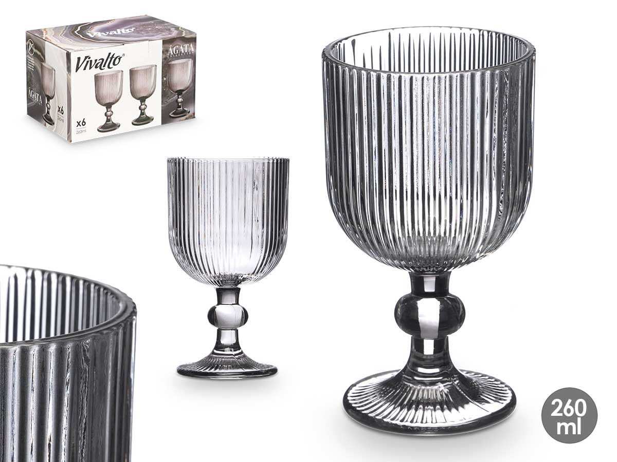 Copa gris rayas 260 ml 7,9 x 7,9 x 14,4 cm.