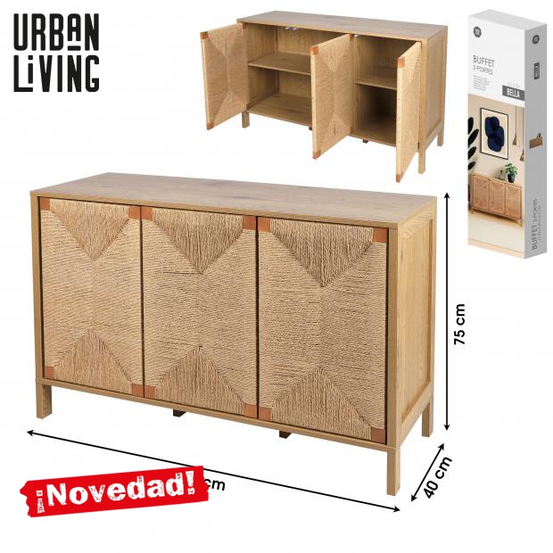 "BELLA" BUFFET AVEC 3 PORTES EN CORDE 120x40x75cm