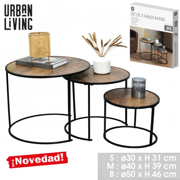 "JOYA" SET DE 3 TABLES BASSES D30XH31CM