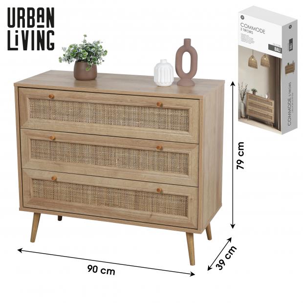 BALI" COMMODE AVEC 3 TIROIRS 90x39x79CM