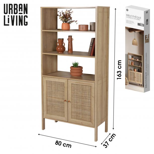 "BALI" BIBLIOTHEQUE AVEC 2 PORTES ET 3  80x37x163C
