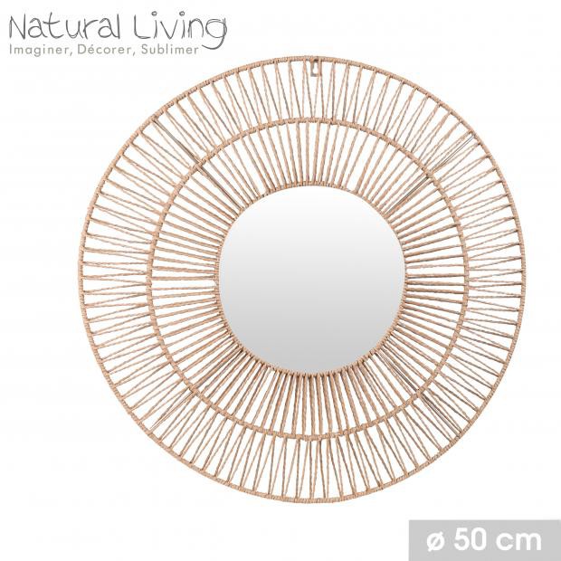ESPEJO REDONDO 50CM NATURAL LIVING