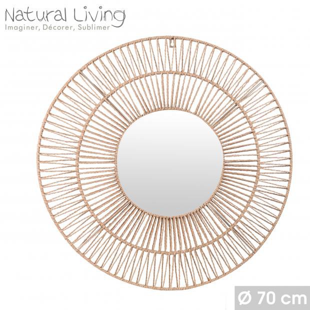 ESPEJO RAPHIA 70 CM DIAMETRO NATURAL LIVING