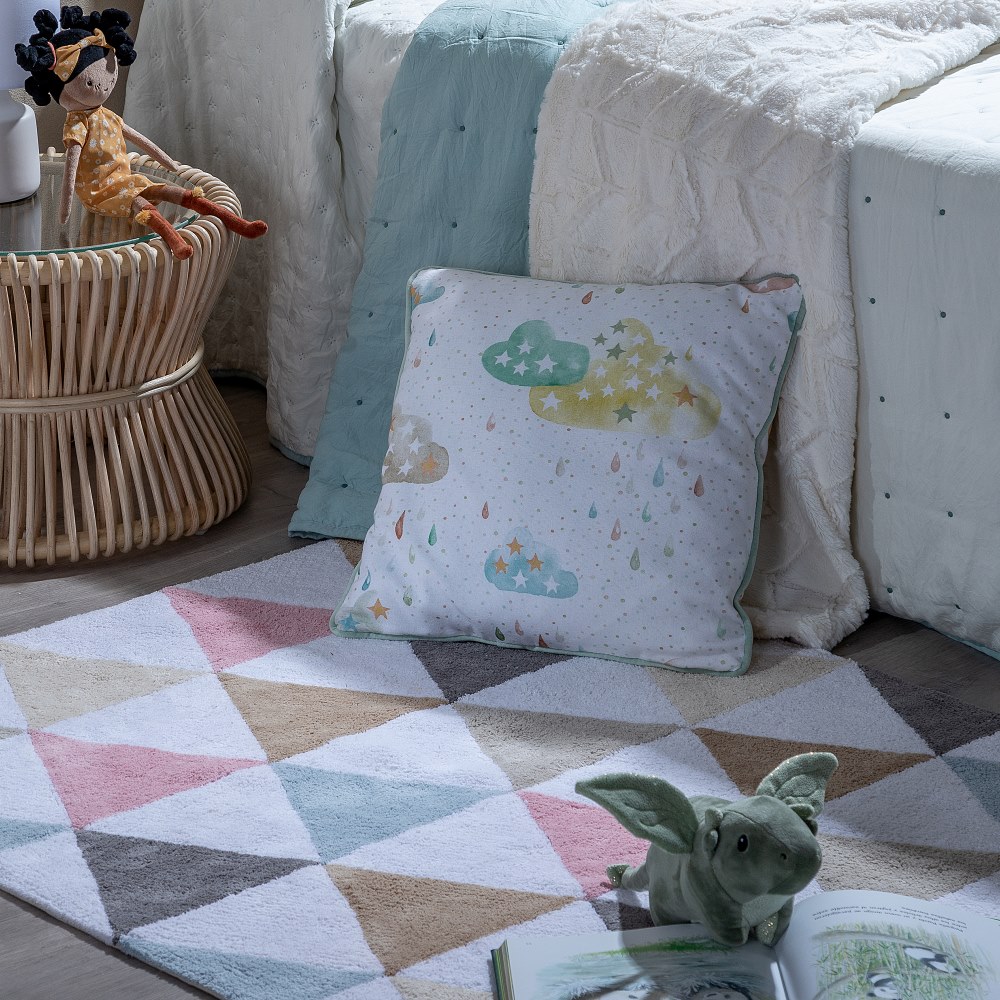 ALFOMBRA GEOMÃ Â TRICO ALGODÃ Â N INFANTIL 135 X 10 2