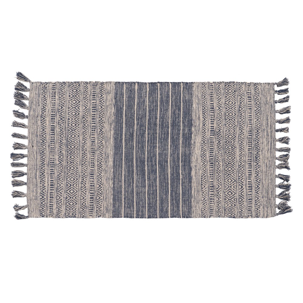 ALFOMBRA AZUL-BLANCO POLIESTER-ALGODÃ Â N 80 X 150 