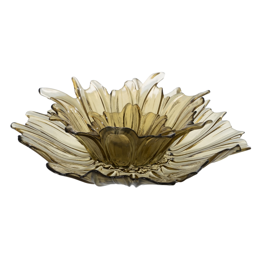 CENTRO MESA FLOR VERDE OLIVA CRISTAL 18 X 18 X 5,8 3
