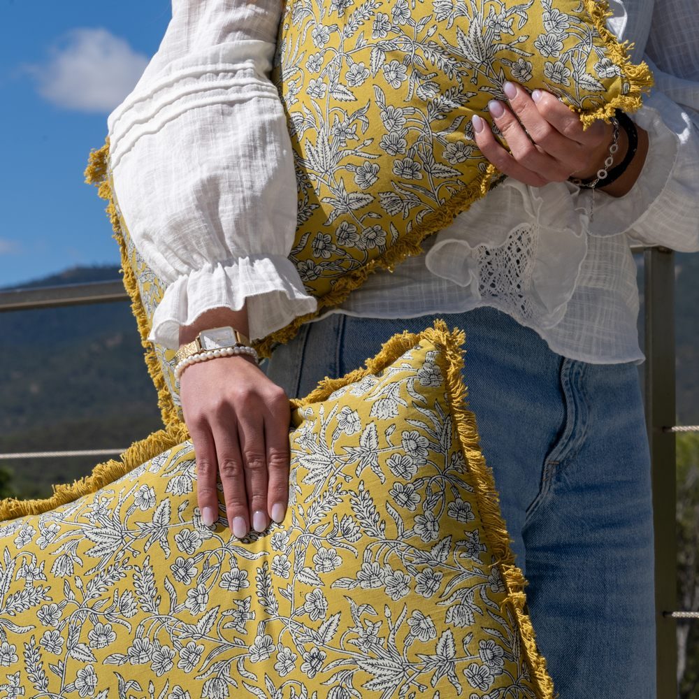 COJÍN BEIGE-MOSTAZA 100% ALGODÓN 60 X 40 CM 2