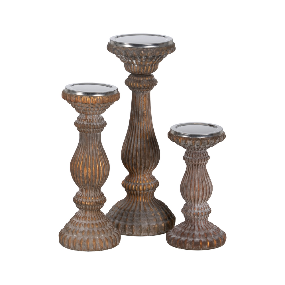 PORTAVELAS COBRE ENVEJECIDO CRISTAL 14 X 14 X 38 C 3