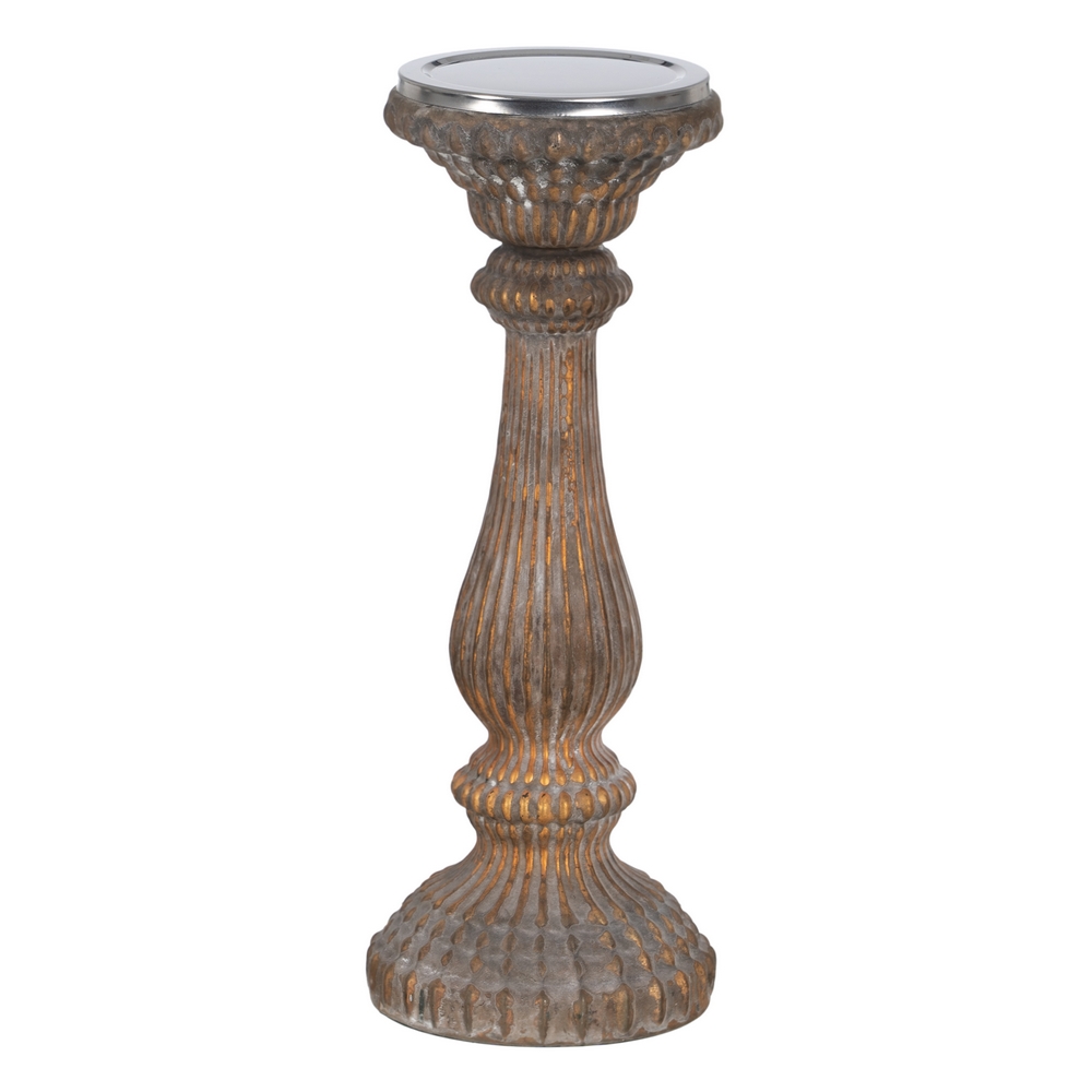 PORTAVELAS COBRE ENVEJECIDO CRISTAL 14 X 14 X 38 C