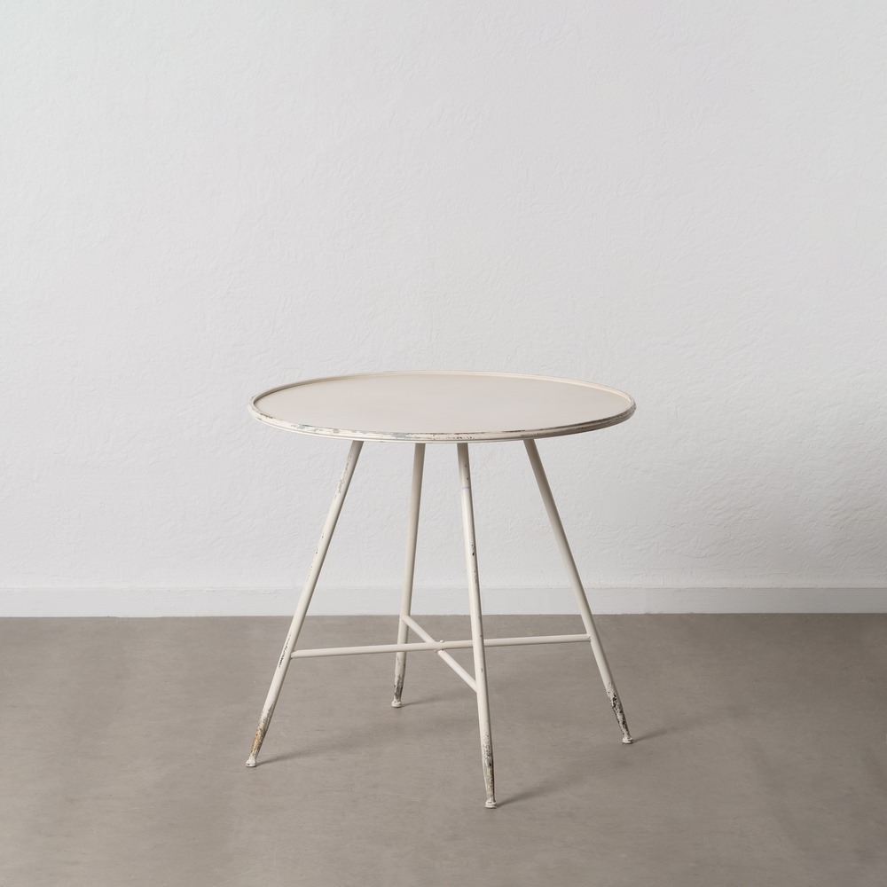 MESA CREMA METAL 80 X 80 X 75 CM