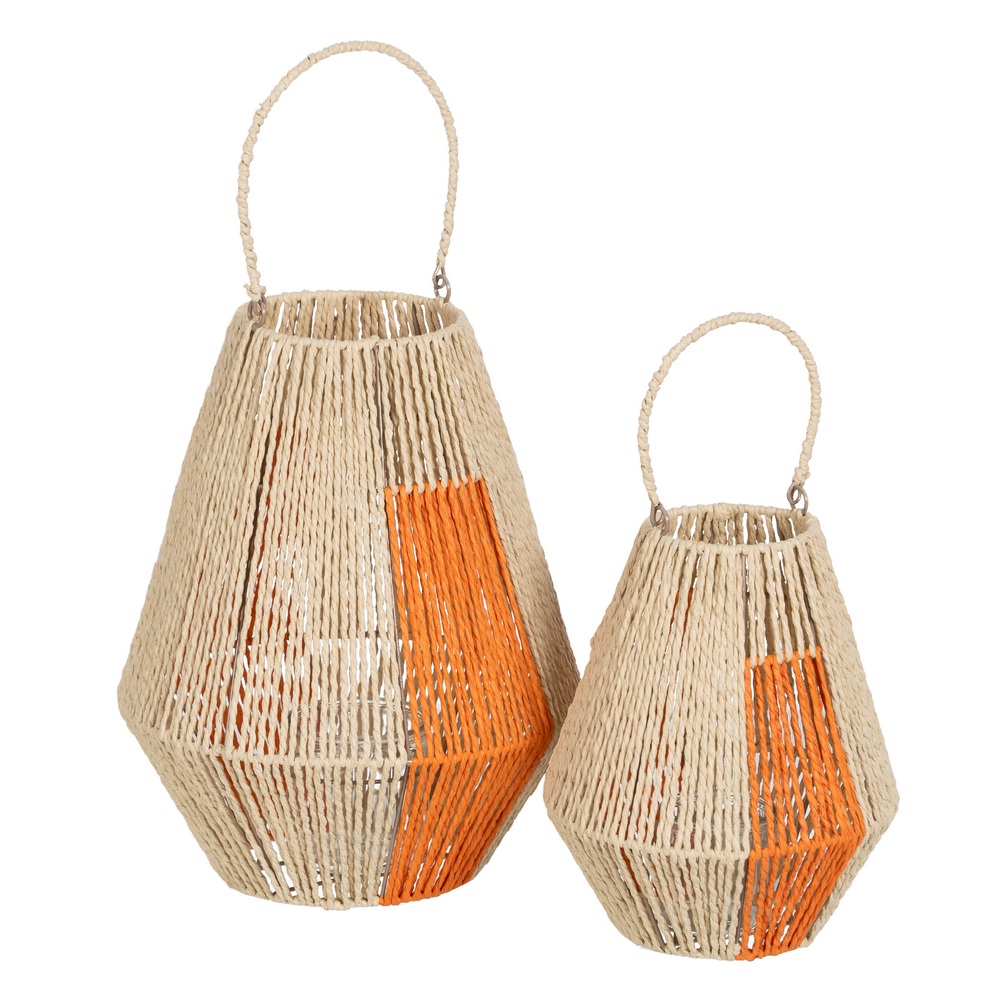 FAROL PORTAVELAS CREMA-NARANJA 23 X 23 X 28 CM 2