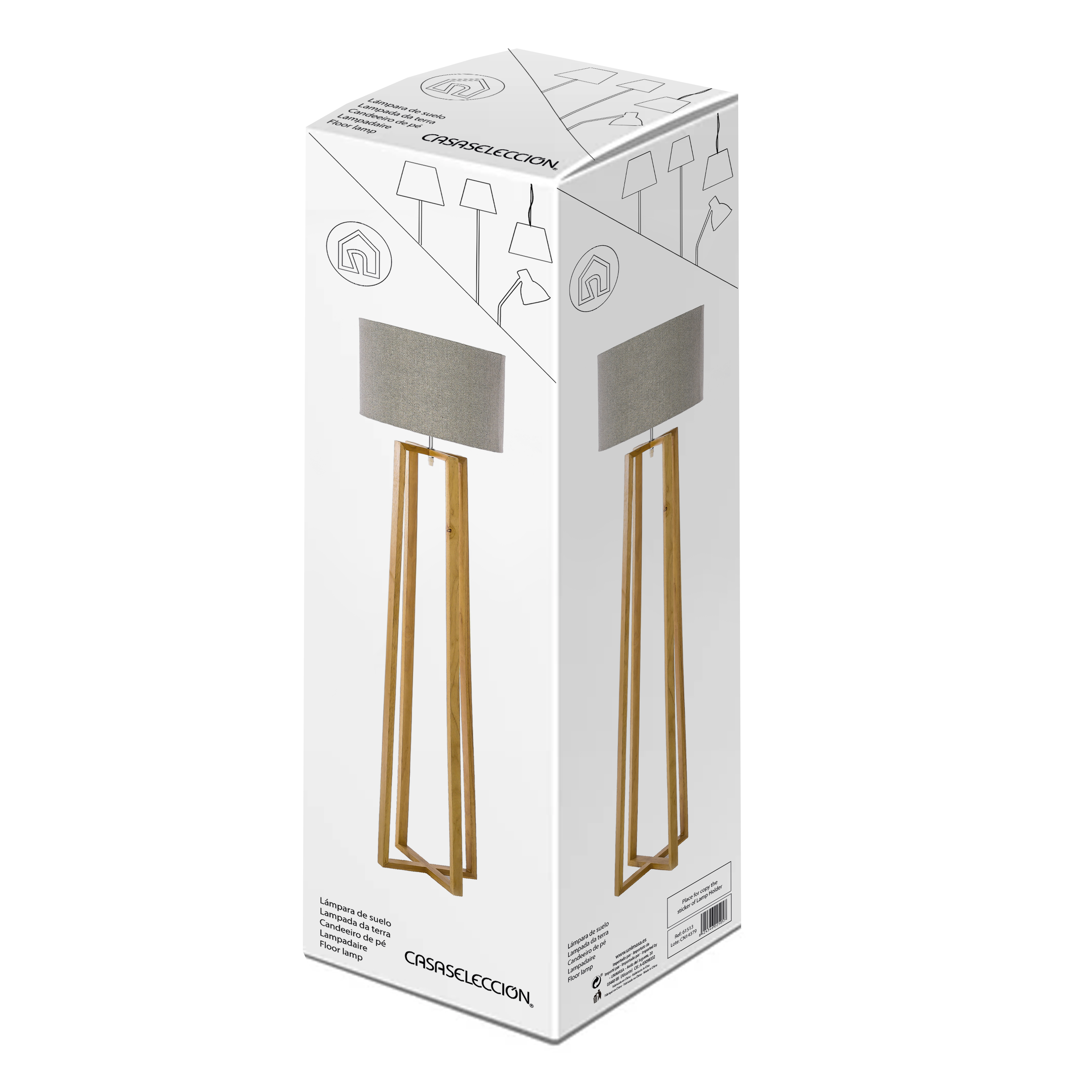 LAMPARA SUELO MADERA DE CAUCHO 36X36X149.5CM 6