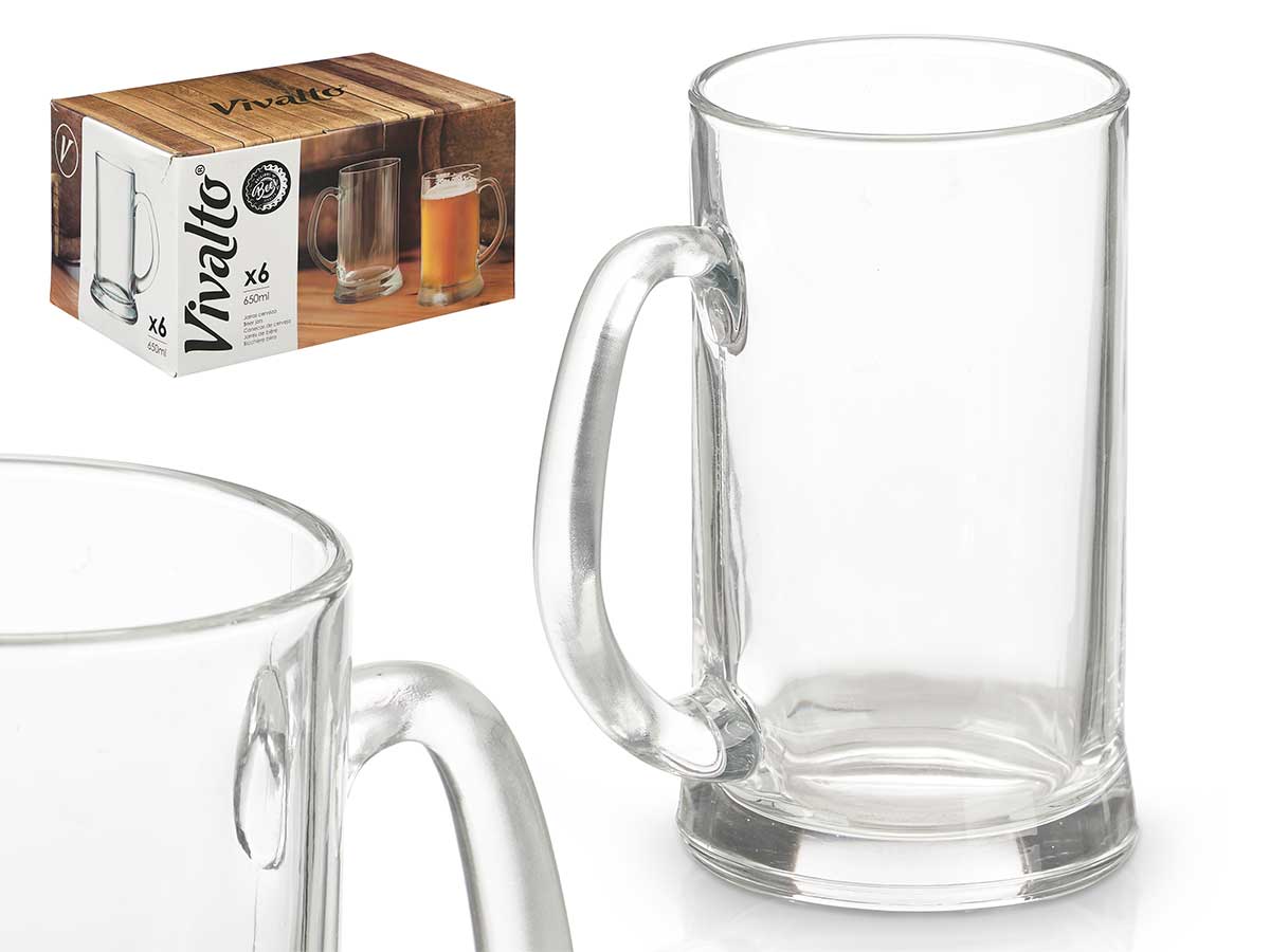 Jarra cerveza 650 ml con asa 9.7x12x16cm