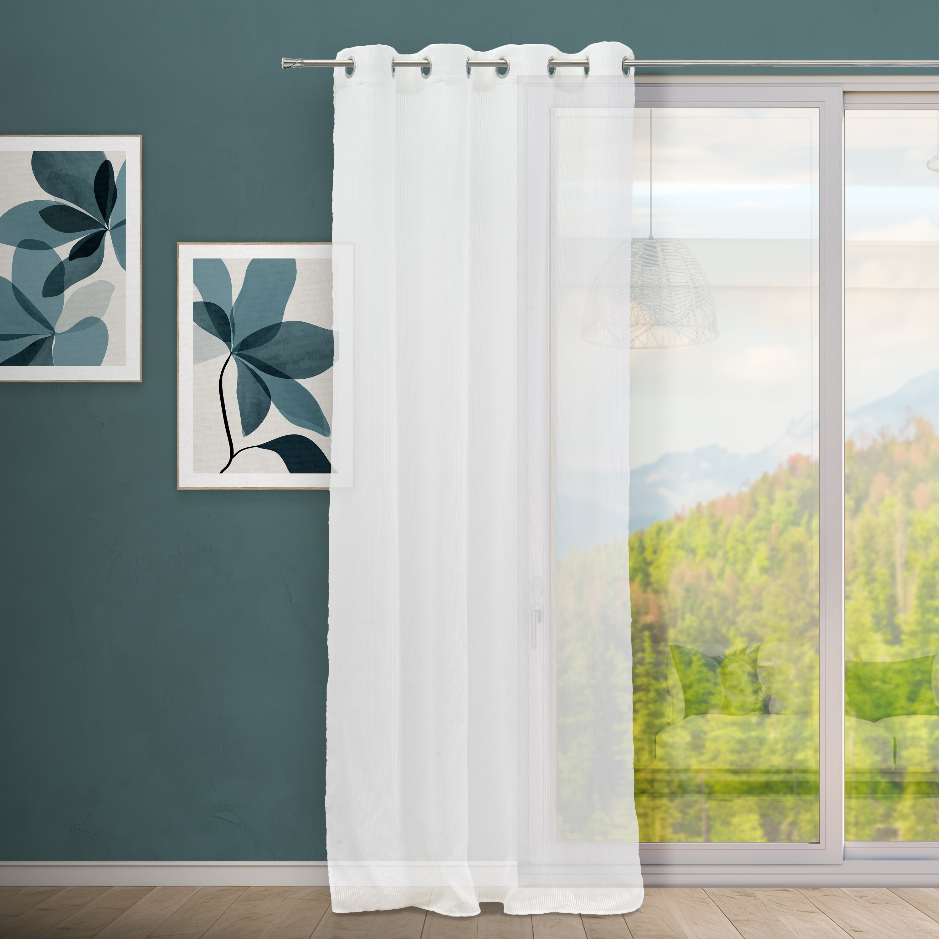 VISILLO FAUX LINEN RAYADO FIFTIES BLANCO 140 X 260