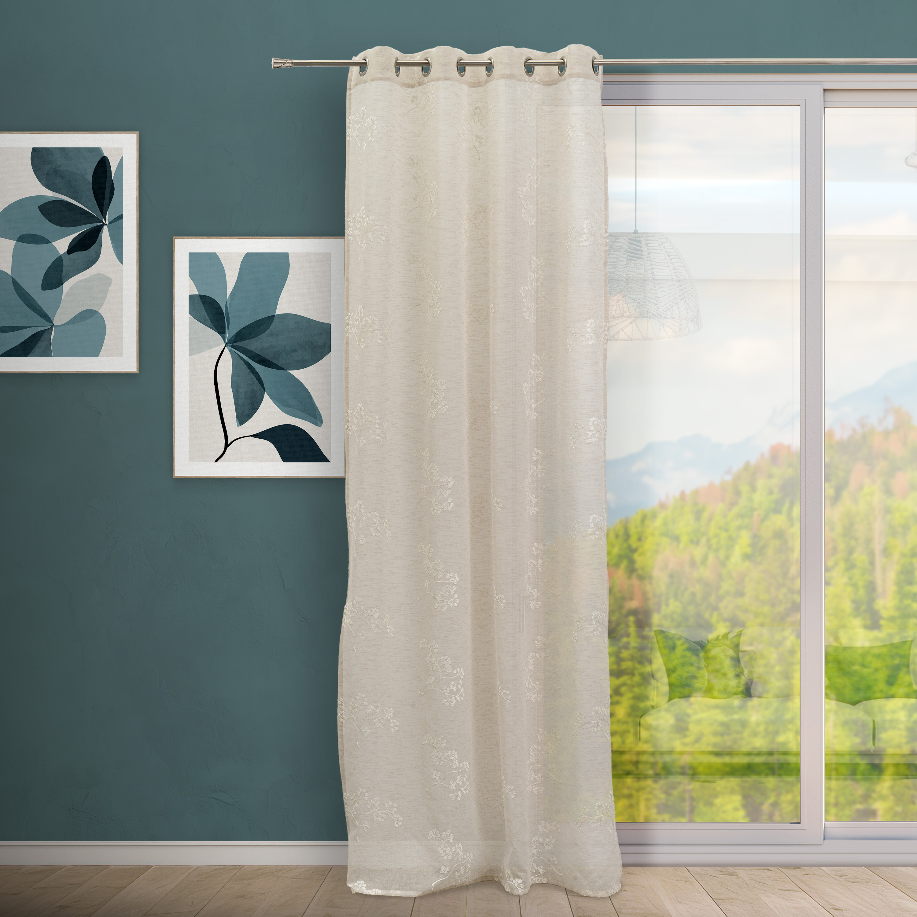 CORTINA FAUX LINEN BORDADO HOLLY BEIGE 140 X 260 C 2