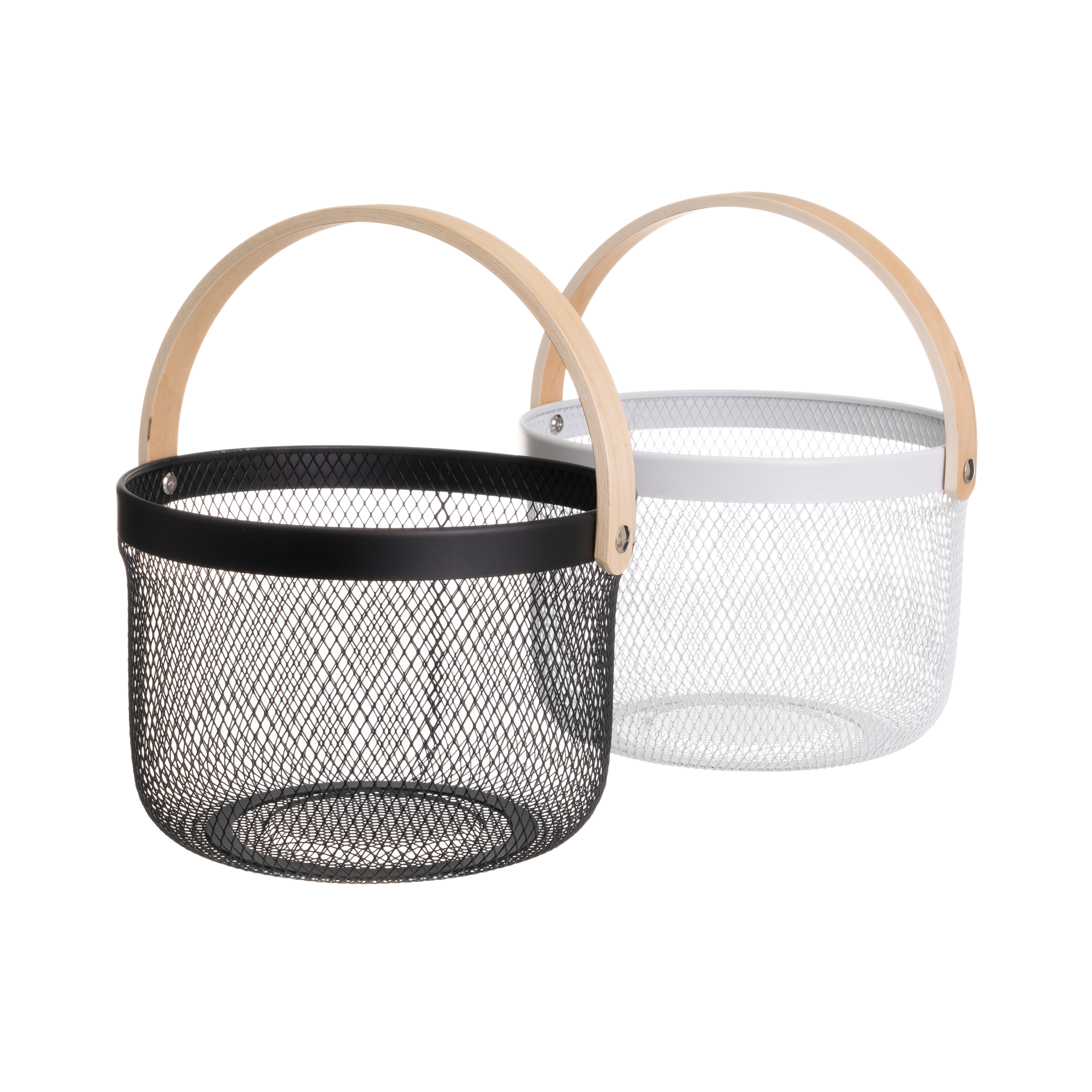 CESTA CON ASA METAL-MADERA 26 X 26 X 18 CM NEGRA