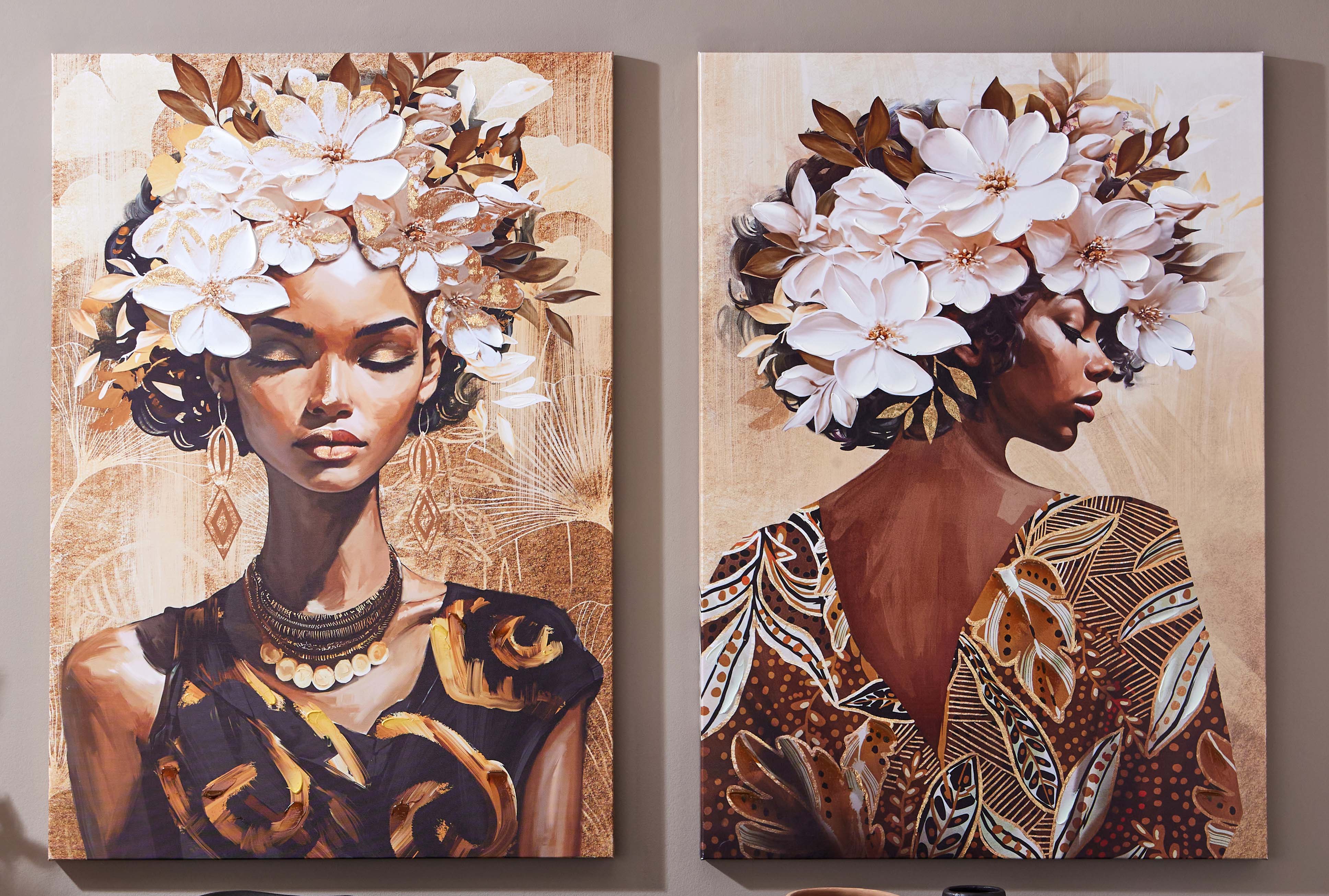 LIENZO IMPR. AFRICANAS TOCADO FLORES BLANCAS 50% A