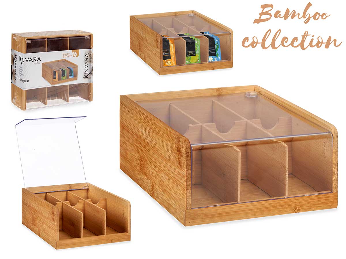 Caja bambu 6 compartimentos 20.5x22x10cm