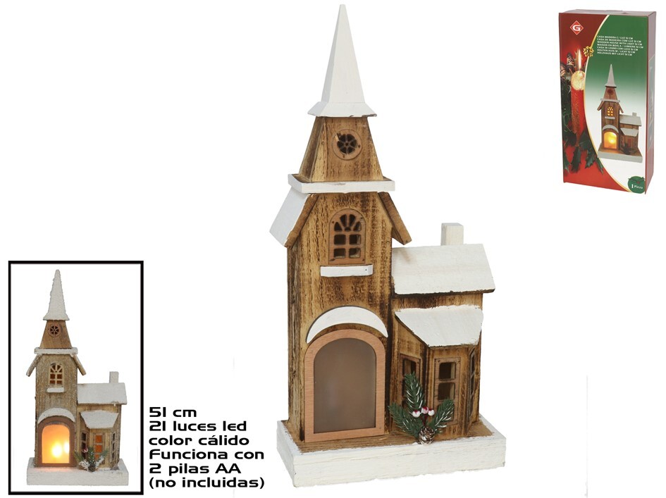 CASA MADERA 21 LUCES CALIDAS 51CM