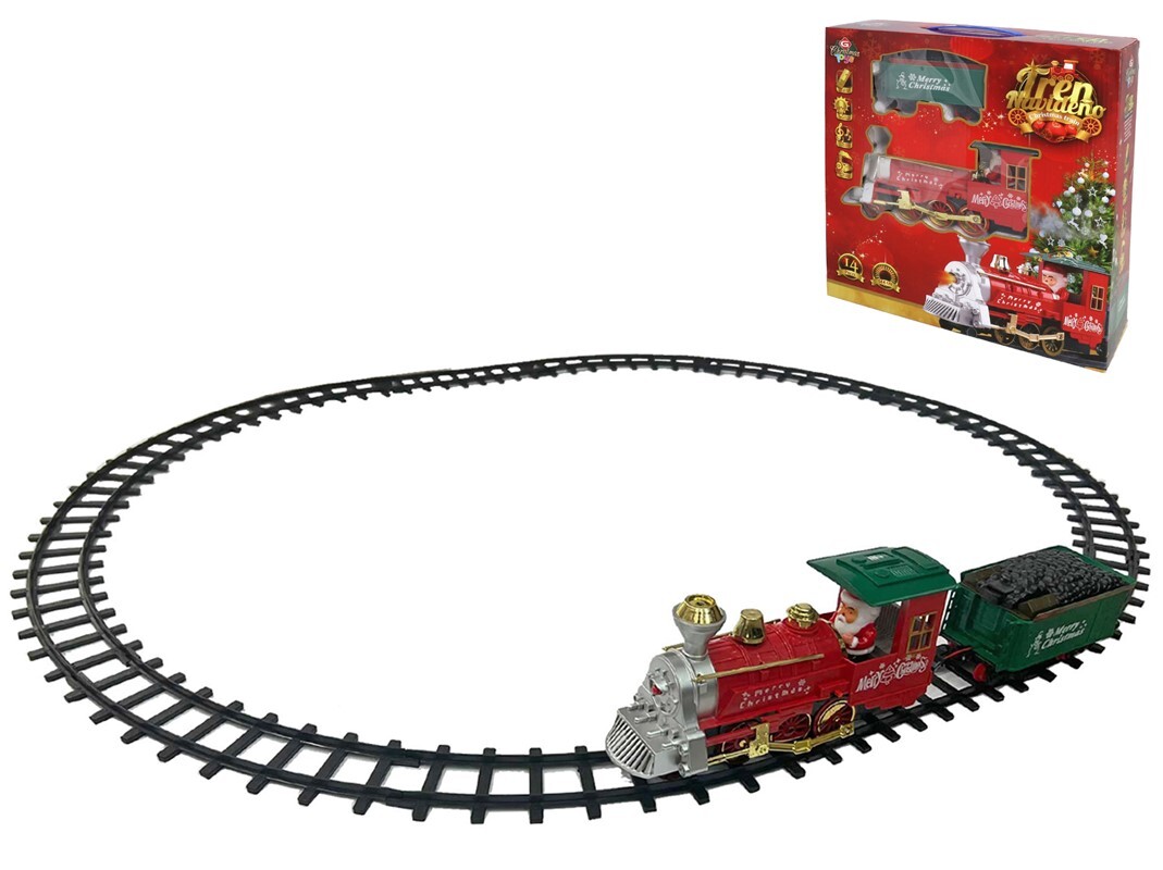 TREN NAVIDAD SONIDO LUZ HUMO 14PCS 344CM