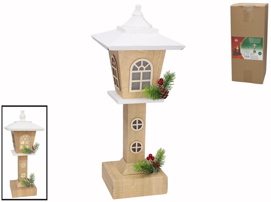 CASITA MADERA CON 3 LUCES LEDS 16X16X40CM