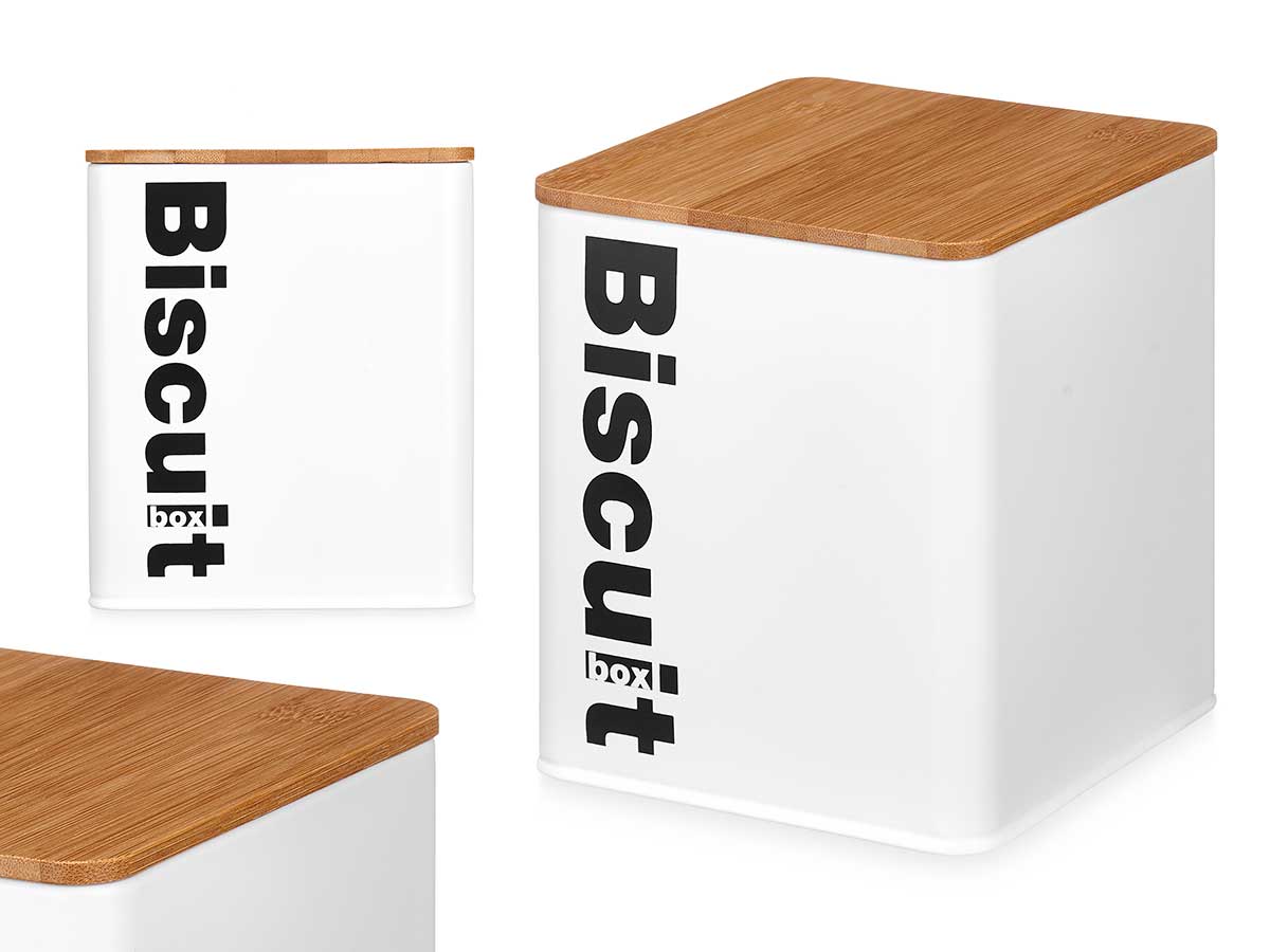Bote metal cuadrado biscuit blanco tapa bambu 14.4
