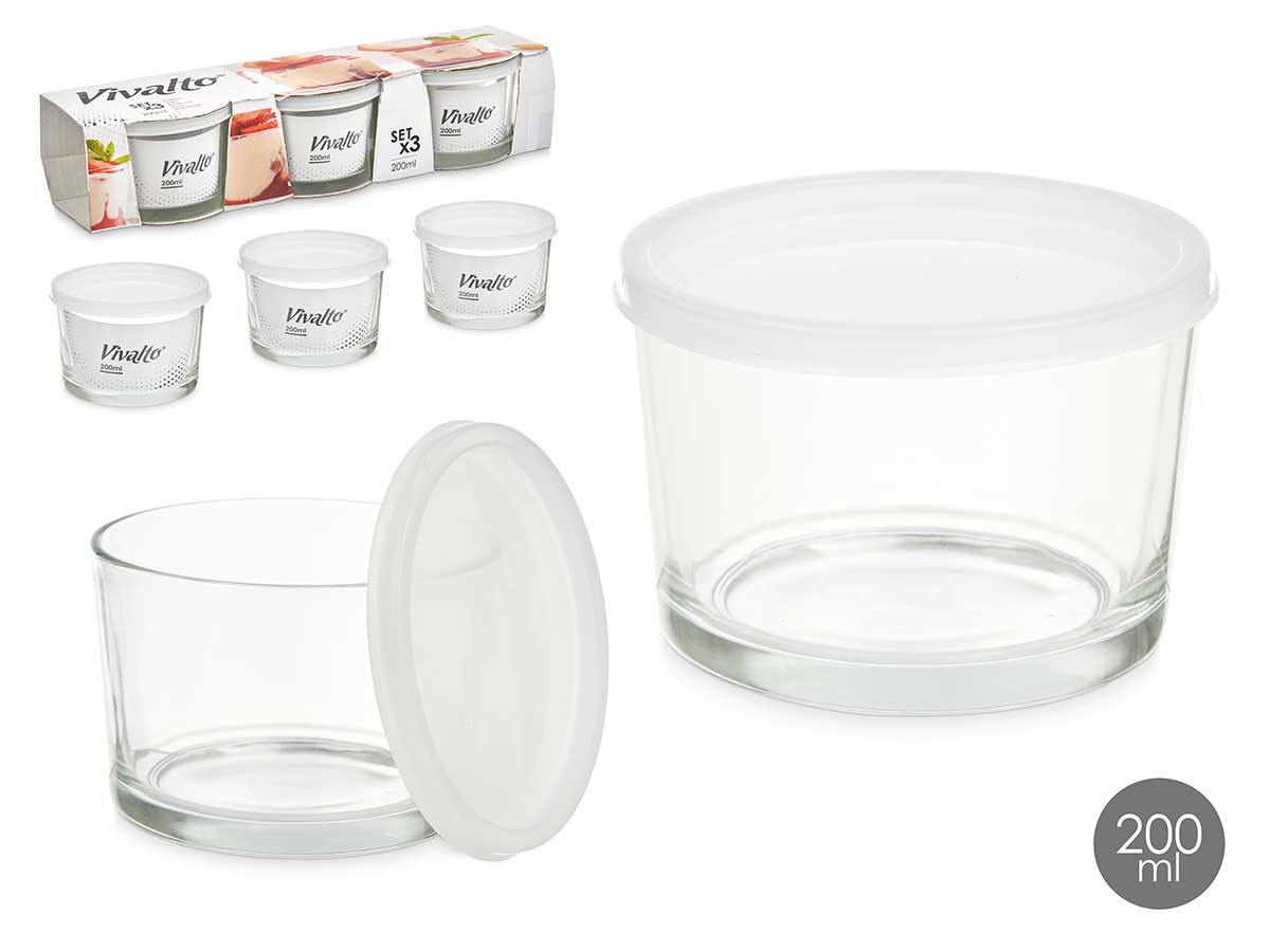 Set 3 fiambrera vidrio 200 ml 9x29x7cm