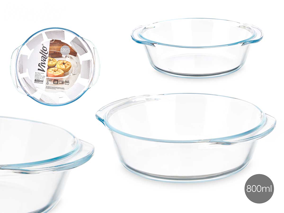 Bandeja borosilicato redonda asas 800ml