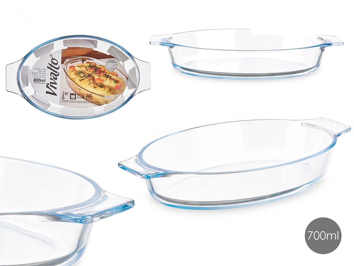 Bandeja borosilicato ovalada asas 800ml 15.8x27x4.