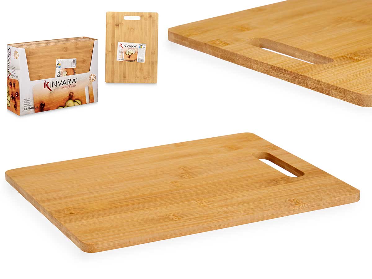 Tabla cortar bambu rectangular con asa 38x28 cm