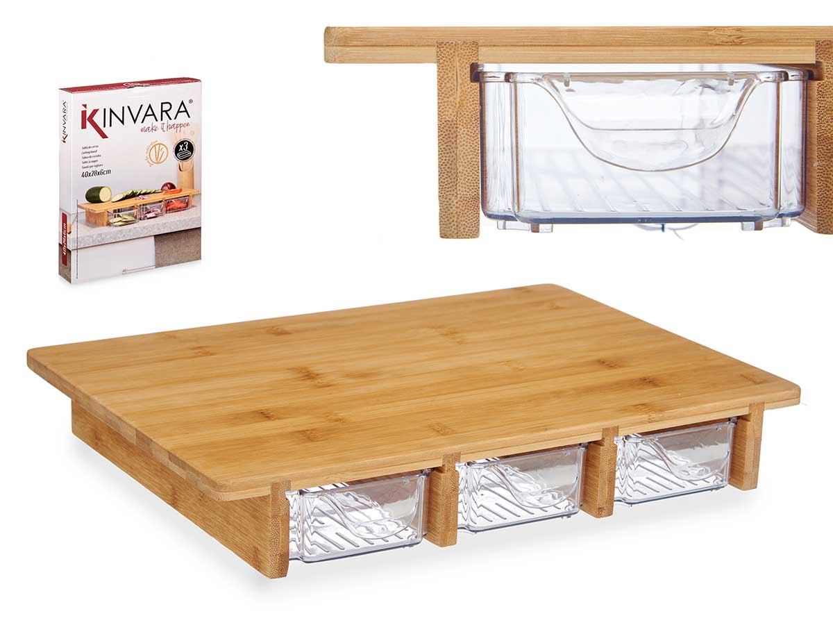 Tabla bambu 3 compartimentos 40x28x6cm