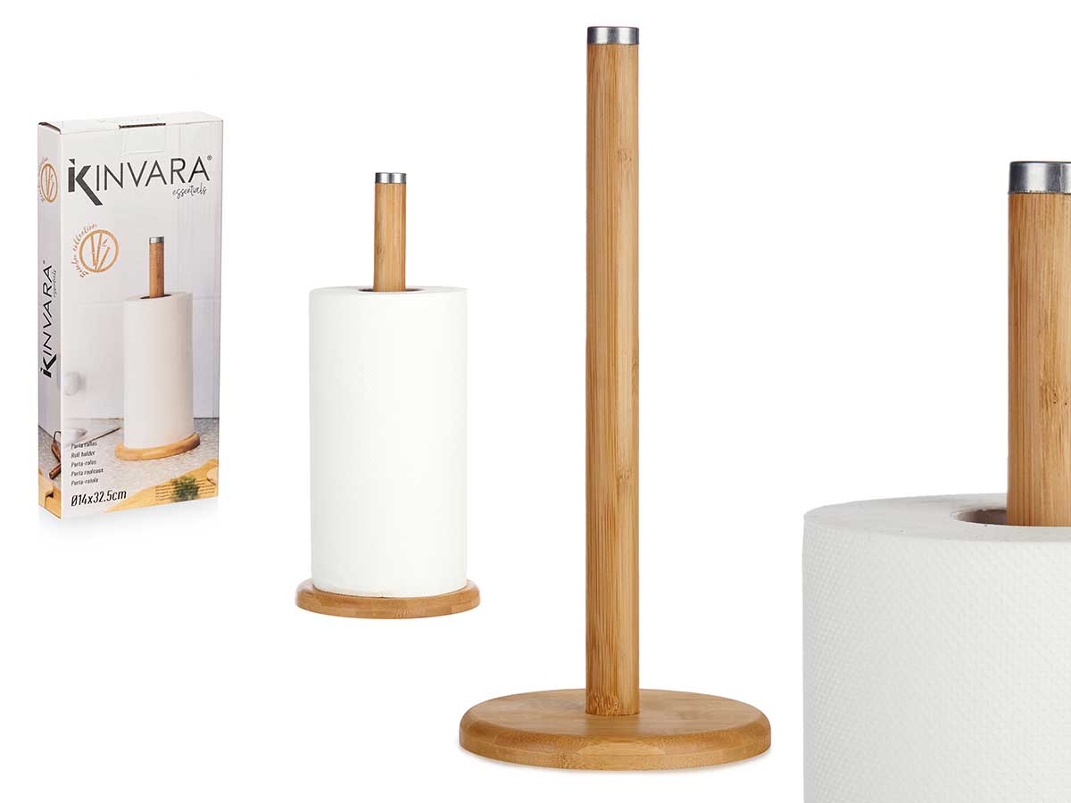 Portarrollo acero bambu 14x14x32,5cm