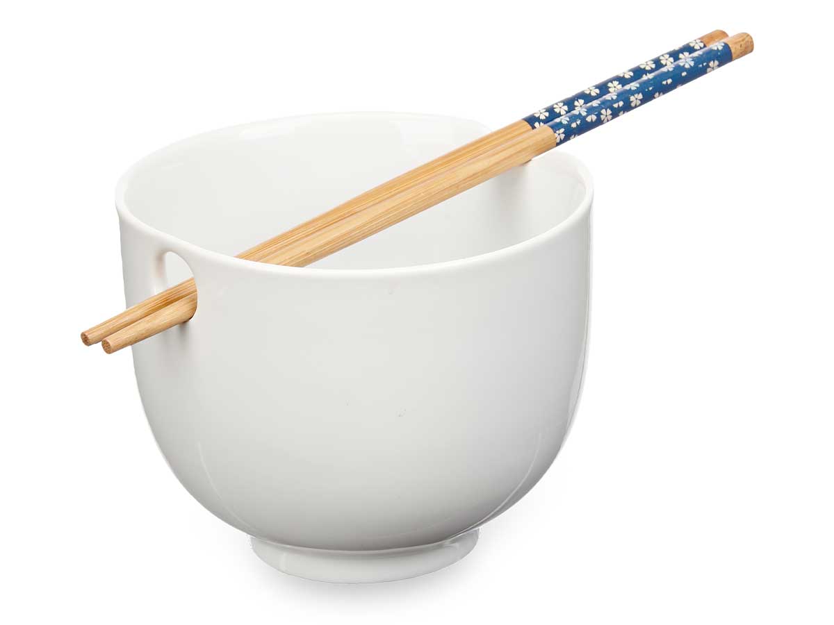 Bowl porcelana asiatico blanco palillos bambu 13.3 2