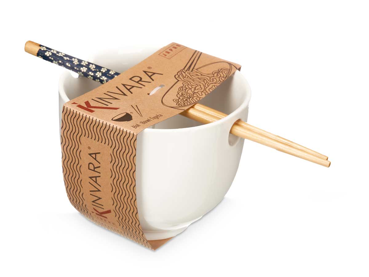 Bowl porcelana asiatico blanco palillos bambu 13.3 3