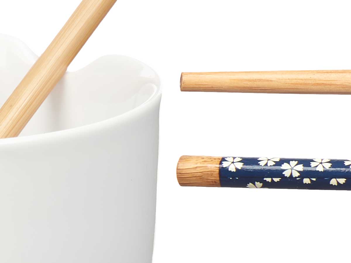 Bowl porcelana asiatico blanco palillos bambu 13.3 4
