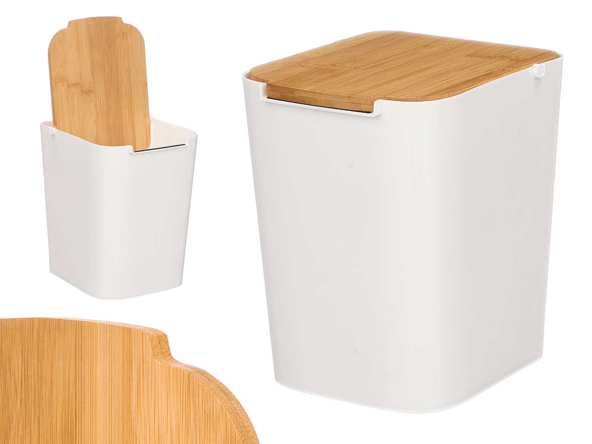 Papelera tapa bambu blanca 24.4x18x24.5cm
