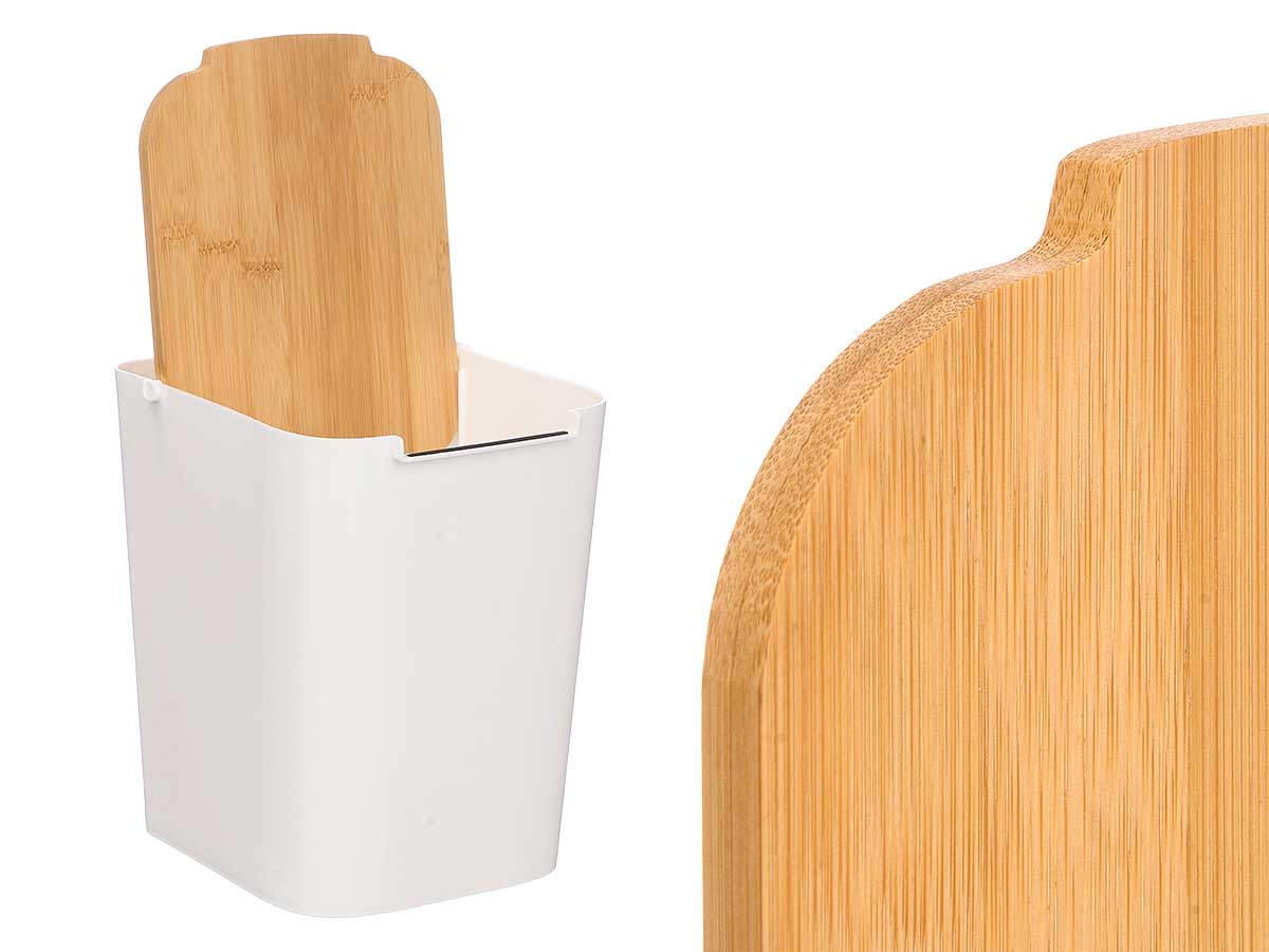 Papelera tapa bambu blanca 24.4x18x24.5cm 3