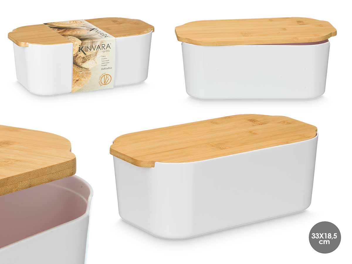 Panera blanca tapa bambu 4,5l 18.5x33x12cm