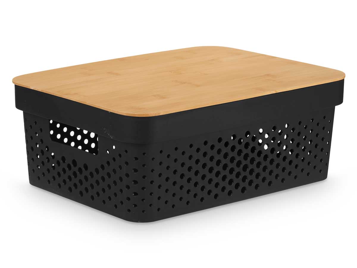Caja multiusos perforada tapa bambu mdn negra 36x2 2