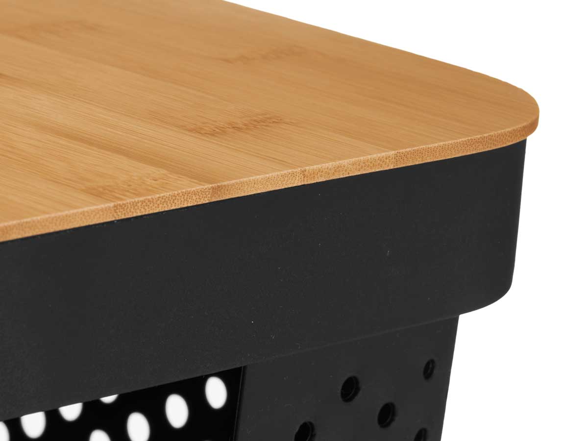 Caja multiusos perforada tapa bambu mdn negra 36x2 4
